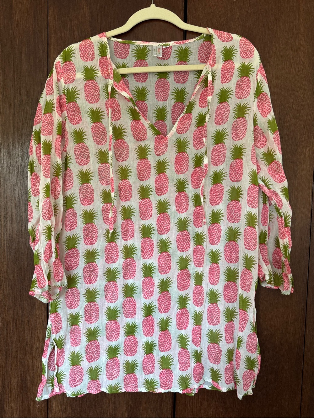 Women's Pink Pineapple Print Swim Coverup Tunic